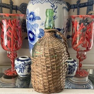 •ANTIQUE DEMI JOHN WICKER BOTTLE FRENCH COTTAGE•